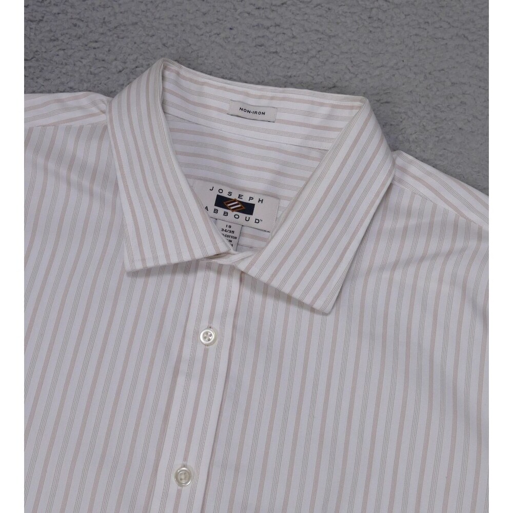 Joseph Abboud Shirt Mens 19 34/35 Beige Striped Button Up Long Sleeve